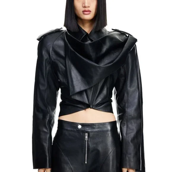 NWT H&M x Mugler Leather Jacket with Scarf - Picture 1 of 13